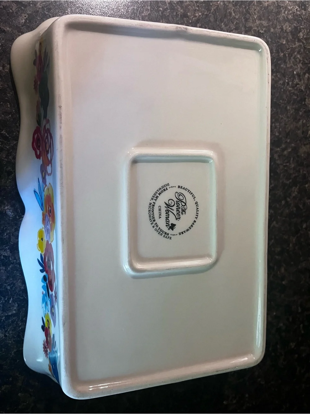 The Pioneer Woman Cream Ceramic Rectangular Baker with Multicolor Floral Border